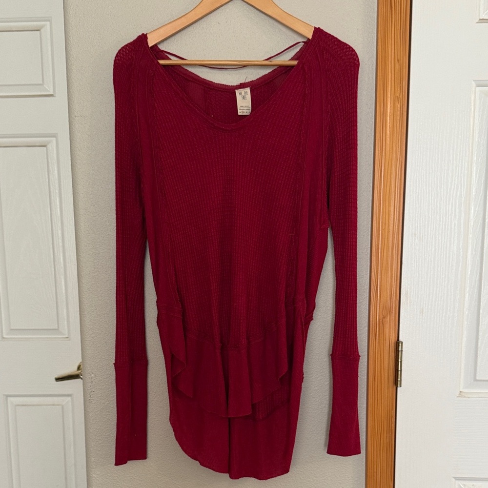 Free People Deep Red Long Sleeve Top